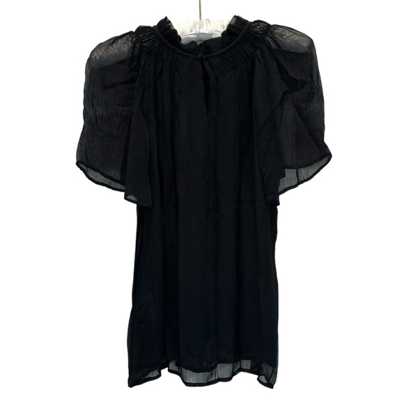 NEW J. CREW Crinkle chiffon smocked top in black semi-sheer Size XXS - Picture 3 of 7